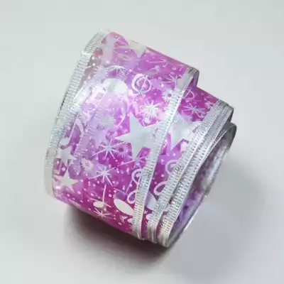 Лента декоративная с нотами и звездами, 6 см, фиолетовый